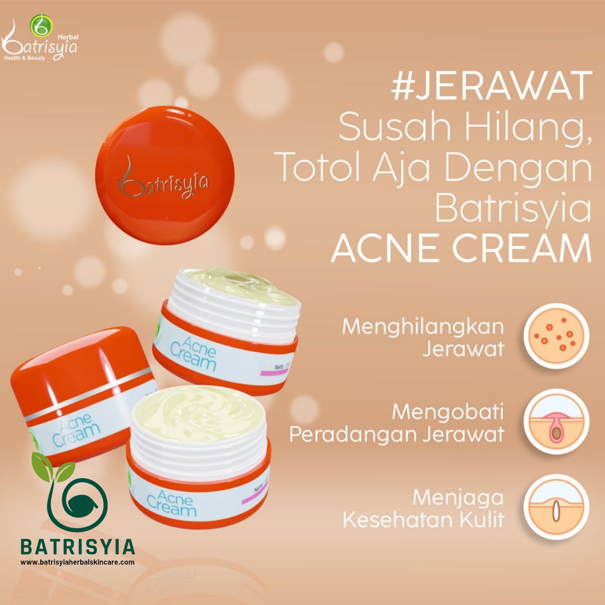 BATRISYIA HERBAL ACNE CREAM untuk atasi masalah jerawat 